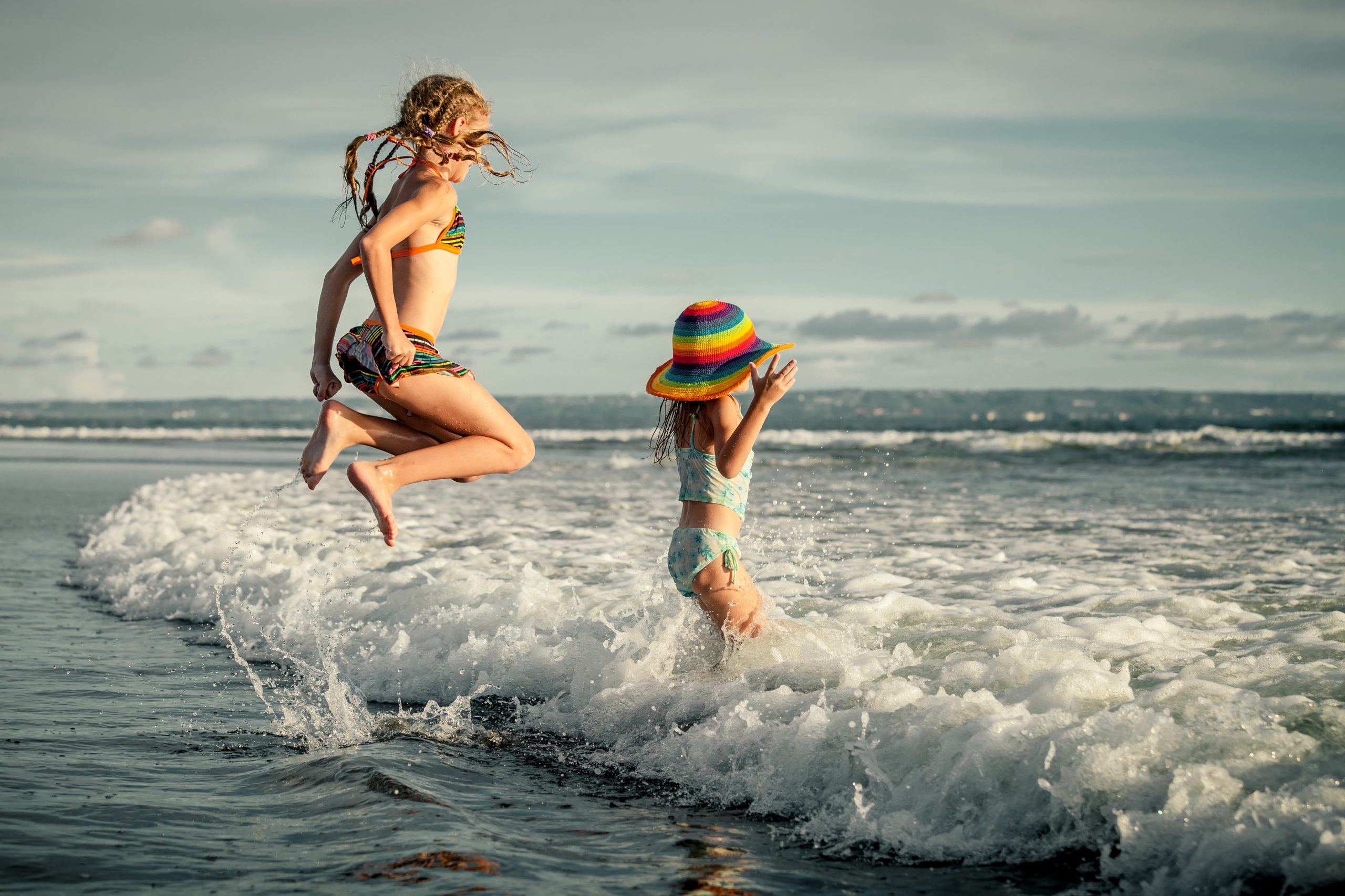 Kids paddling in the sea